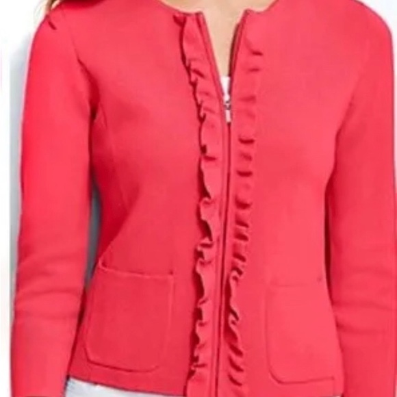 Talbots Ruffled Full Zip Office Cardigan Sweater Pockets - Picture 8 of 8